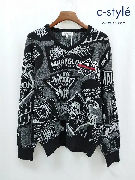 MARK&LONA マークアンドロナ セーター 50 ブラック Vネック ニット 日本製 Axl Vee Neck Knit MLM-4C-AB02