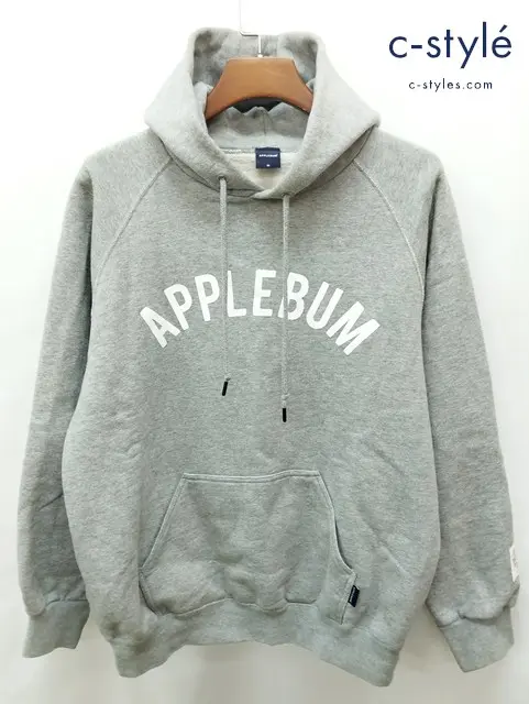 APPLEBUM アップルバム パーカー XL グレー 綿100% ラグランスリーブ ロゴ プリント スウェット