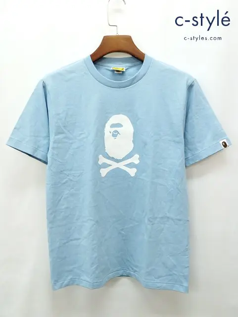 A BATHING APE アベイシングエイプ Tシャツ M ブルー系 綿100% 日本製 CROSSBONE TEE クロスボーン