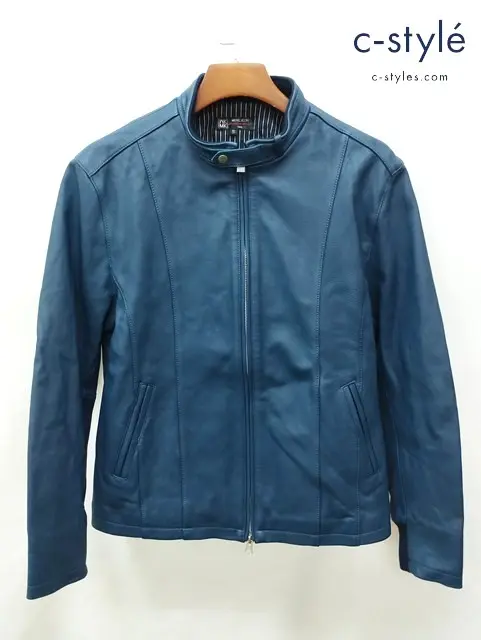 MICHEL KLEIN homme ミッシェルクランオム ライダースジャケット 51 ネイビー系 レザー 羊革 MKWAU-01350