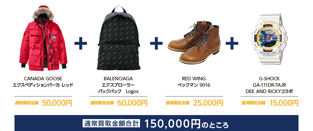 通常買取金額合計150,000円のところ